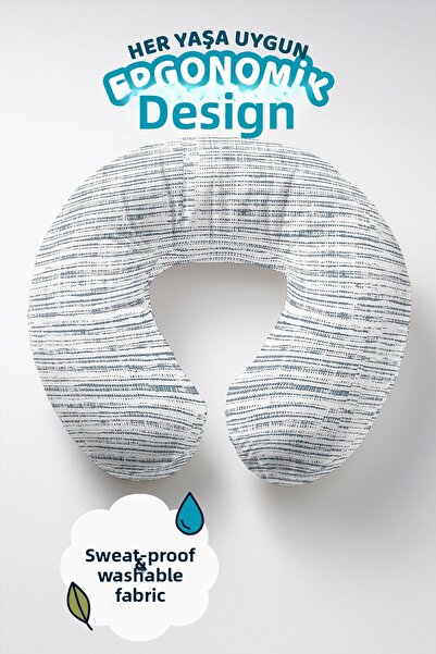 Evimde Bambaşka Pernă pentru gât din bumbac cu dungi - Design modern, albastr...