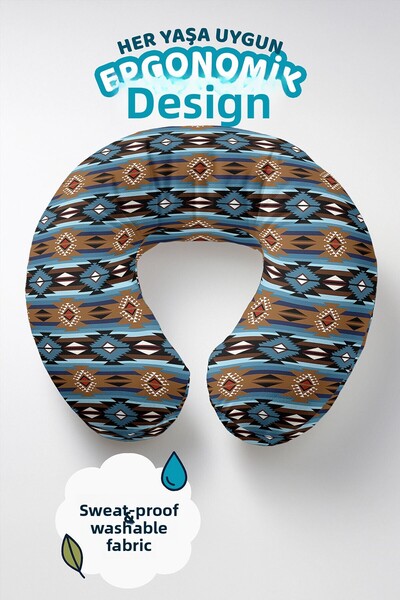 Evimde Bambaşka Ethnic Geometric Pattern Ergonomic Neck Pillow - Modern Blue ...