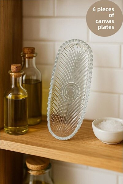 isra kristal Set of 6 Glass Boat Plates – Stylish Patterned Breakfast, Appetizer, and Presentation Plates