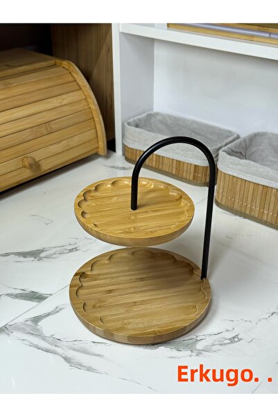 ERKUGO Bamboo 2-Tier Stand, Presentation Stand, Double-Tier Presentation Rack, Decorative Stand, Presentation Set
