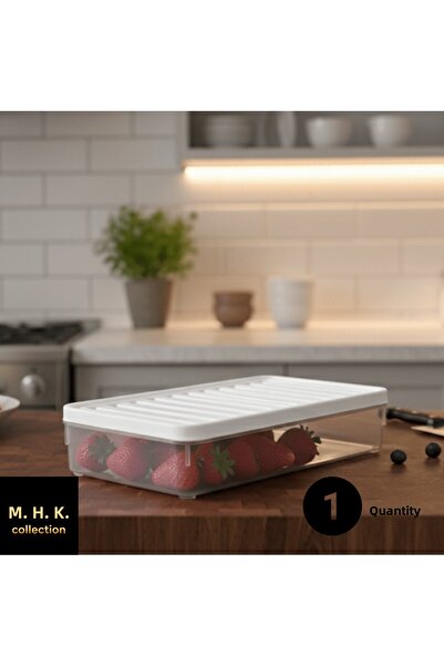MHK Collection صندوق تخزين مستطيل بغطاء بلاستيكي أبيض