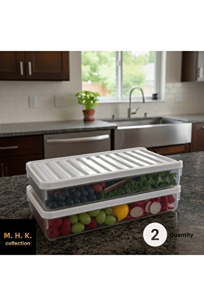 MHK Collection صندوق تخزين مستطيل بغطاء بلاستيكي أبيض