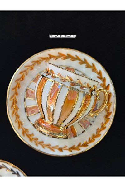 LOKMAN ZÜCCACİYE 24K Gold Gilded Hand Painted Color Line Model Coffee Cup Set...