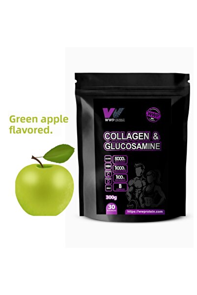 WWP مسحوق الكولاجين والجلوكوزامين - 300 جرام - بنكهة التفاح الأخضر.