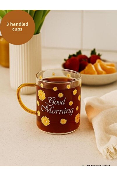 isra kristal طقم أكواب زجاجية ملونة بمقابض على شكل زهور مكون من 3 قطع - طقم أ...