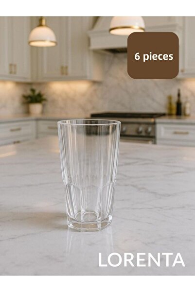 isra kristal Crystal Embroidered Tall Glass Soft Drink Glasses 6 Pieces - Stylish Patterned Water and Beverage Glasses