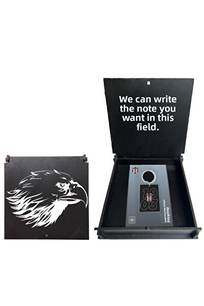 Beşiktaş Licensed Black and White 1903 Written Keychain Eagle with Wooden Box