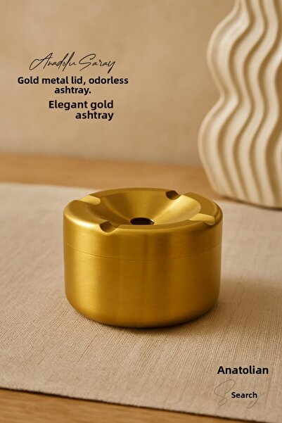 Anadolu Saray Gold Lid Odorless Stainless Metal Ashtray – Modern and Stylish ...