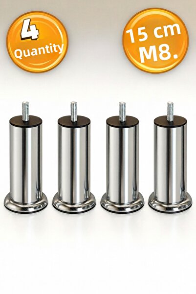 Badem10 Baza Mobila -Picior Pat si Canapea Metal Cromat, Model Fine Tooth M8, 15 Cm 4Buc