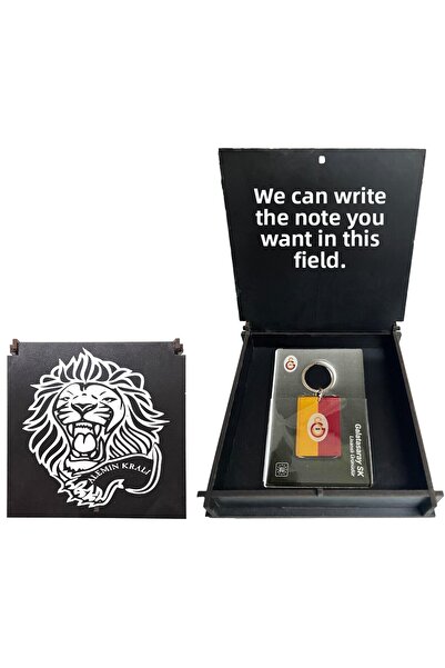 Galatasaray Licensed Yellow Red Keychain Lion with Wooden Box