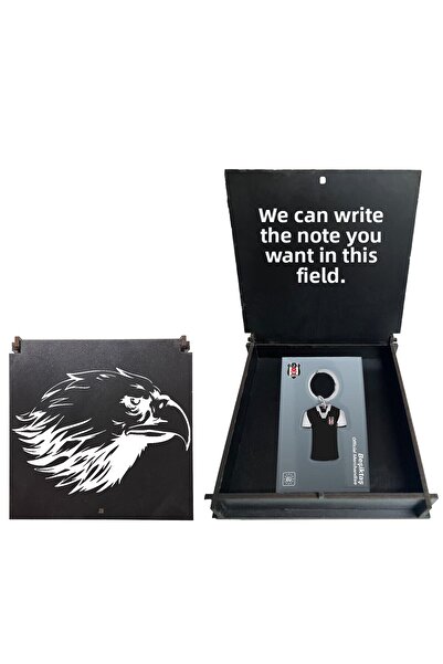 Beşiktaş Licensed Black and White Jersey Keychain Eagle with Wooden Box