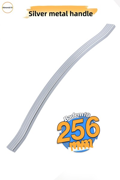 Badem10 Mâner pentru mobilier din metal cu dungi argintii cromate Akasya, distanță între șuruburi de 256 mm, mâner rezistent la rugină.