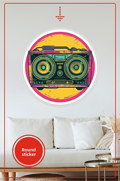 KOSS Dijital Set de muzică retro Autocolant rotund Design colorat Decal decor...