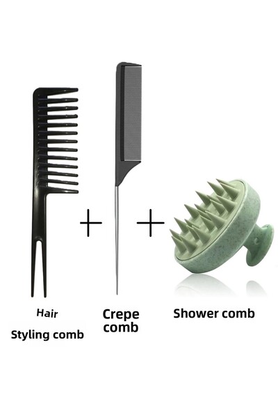 Nofella 3-Piece Comb Set, Hair Styling Comb + Crepe Comb + Shower Comb