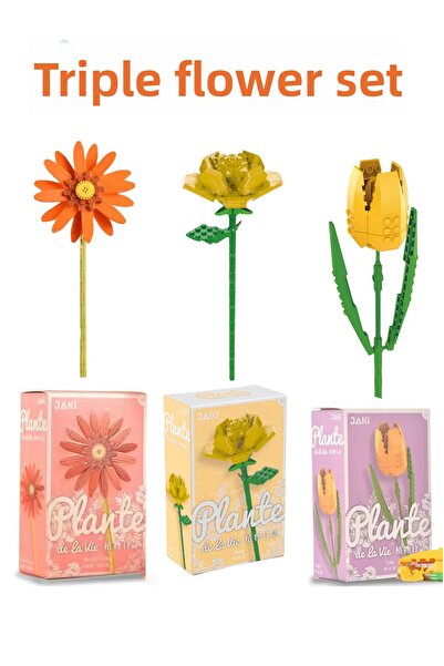 Boratila Toys Set of 3 Decorative Rose Flower Bouquet Making Kit Lego 200+ Pieces Full Set/Eternal Flower Set -1