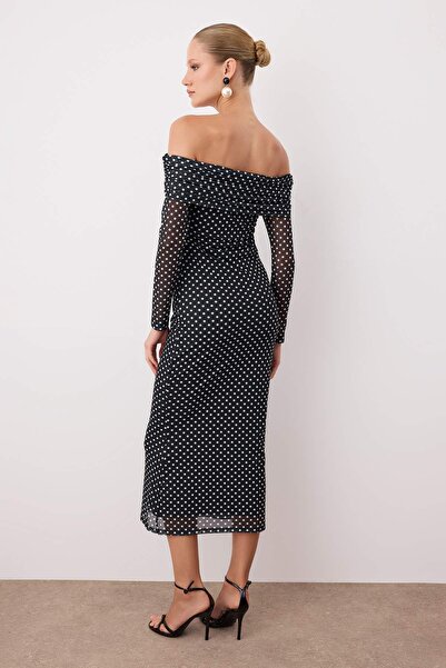 Trendyol Collection Black-White Polka Dot Lined Tulle Dress Tpraw26El00073
