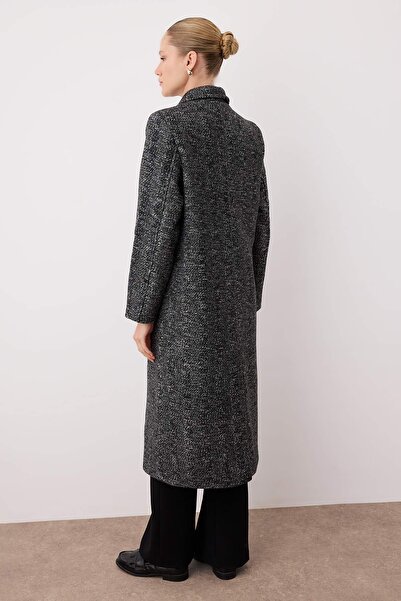 Trendyol Collection Anthracite Herringbone Mono Closure Fitted Maxi Wool Cashmere Coat Twoaw26Kb00042
