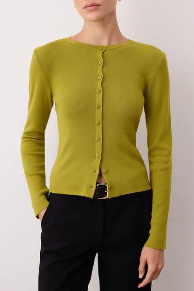 Trendyol Collection Oil green soft textured knit cardigan twoaw26hi00264