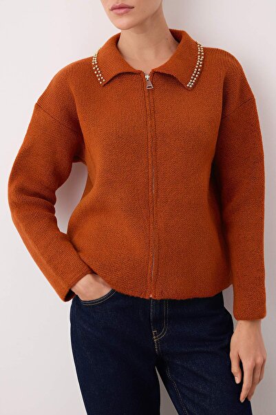 Trendyol Collection Tile Pearl Wide Fit Knitwear Cardigan Twoaw26Hi00160