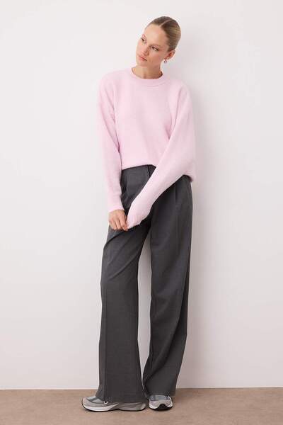 Trendyol Collection Wardrobe Essentials Pink Alpaca Wool Blend Premium Yarn Wide Fit Knitwear Sweater | Twoaw26Kz00080