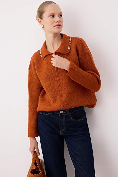 Trendyol Collection Tile Pearl Wide Fit Knitwear Cardigan Twoaw26Hi00160