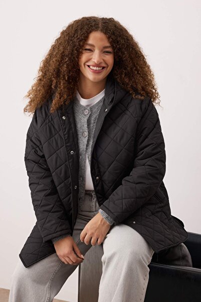 Trendyol Curve Black Regular Plus Size Coat Twoaw26Aw00009