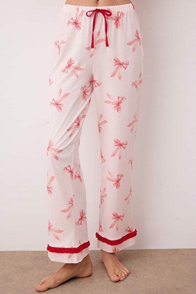 Trendyol Collection Pink-Multicolor 100% Cotton Ribbon/Bowknot Ruffle Pants Knitted Pajamas Set Thmaw26Pt00118