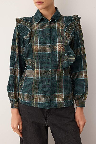 Trendyol Collection Zelená-vícebarevná košile Boho s texturou a volánky TWOAW26GO00060