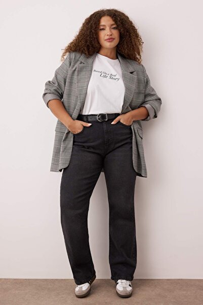 Trendyol Curve Πιο βιώσιμο μαύρο τζιν ψηλόμεσο Comfort Straight Fit Plus Size TBBAW24CJ00045