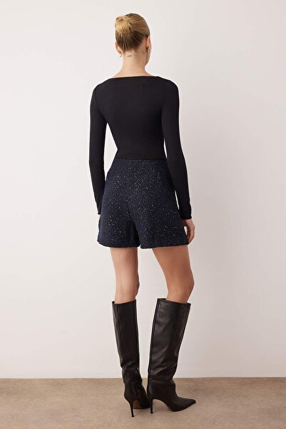 Trendyol Collection Сині блискучі твідові шорти та бермуди TWOAW26ET00043