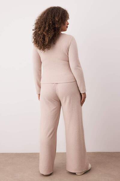 Trendyol Curve Beige Yumoş Crop and Wide Leg/Wide Leg Knitted Bottom Top Set Tbbaw26Cp00005