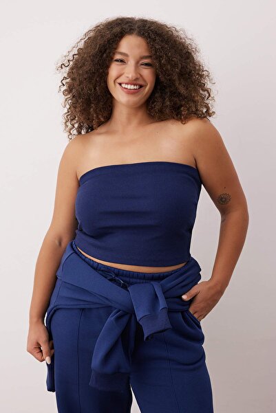 Trendyol Curve Тъмносин комплект от 3 части с поларена подплата, плетен, голям размер, свободен, TBBAW26TS00001