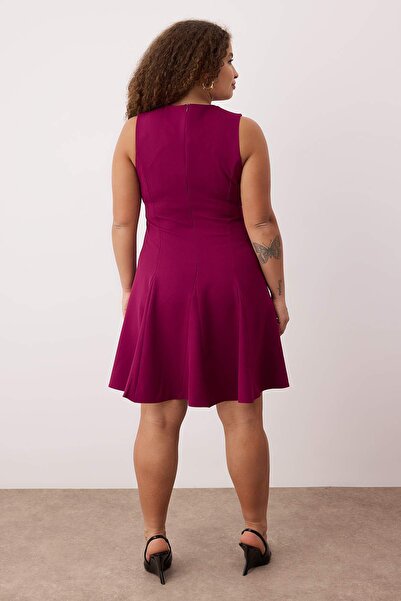 Trendyol Curve Μίνι υφαντό φόρεμα με φιόγκο δαμάσκηνου σε γραμμή Α/μέση TBBAW26AH00007