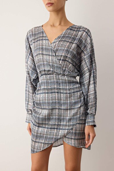 Trendyol Collection Multi-Colored Plaid / Checkered Short Double-Breasted / Mini Woven Dress Twoaw26El00269
