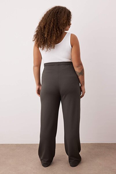 Trendyol Curve Khaki krep magas derekú bordázott kötött nadrág TBBSS23AR00021