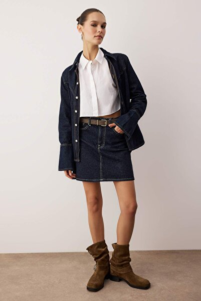 Trendyol Collection Dark Blue Mini Basic Denim Skirt Twoaw26Et00124