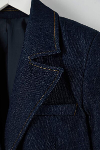 Trendyol Collection Limited Edition Dark Blue Pocket Detailed Blazer Denim Jacket Twoaw26Ce00036