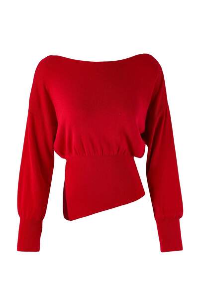 Trendyol Collection Red Mercerized Look Boat Neck Slit Detailed Knitwear Sweater Twoaw26Kz00086