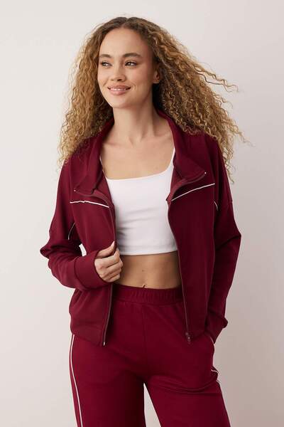 Trendyol Collection Πλεκτό αθλητικό μπουφάν μπορντό THMAW26SK00009