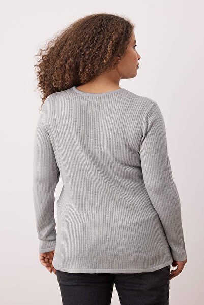 Trendyol Curve Pulover subțire din tricot brodat cu panglică/floare împletită cu păr gri TBBAW26AN00043