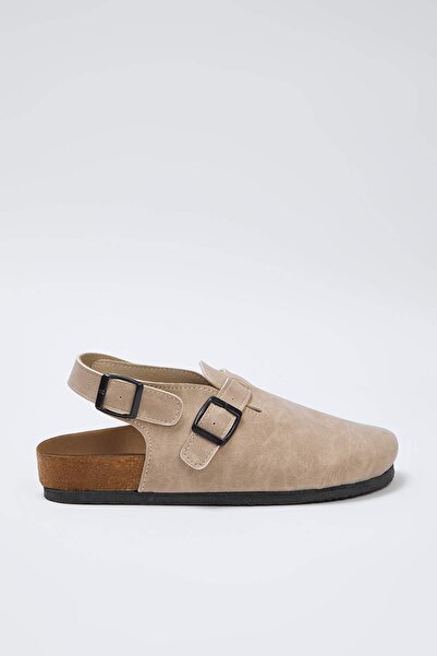 TRENDYOL SHOES Γυναικεία σανδάλια Nubuck Sabo με λεπτομέρεια με μπεζ αγκράφα TAKAW26SD00000