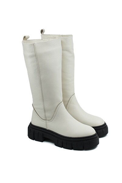 Gusse Kadın Bej Hakiki Deri Çizme