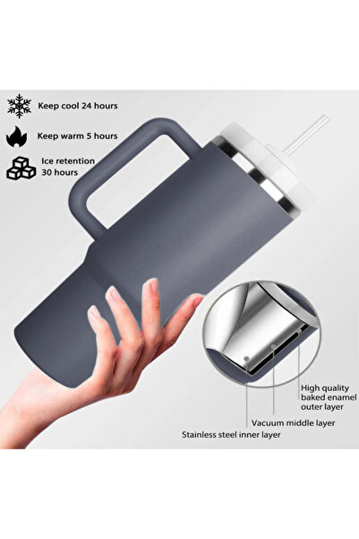 UHM Stanley Style 40oz SS Vacuum | Free Gift Grater | Insulated Leakproof Tumbler Mug with Lid & Straw