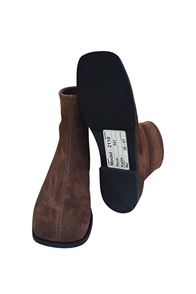 DRY SHOES Hakiki Deri Kahverengi Süet Kadın Bot Ayakkabı Kare Burun Düz Taban Fermuarlı Çizme Günlük DRY-2110
