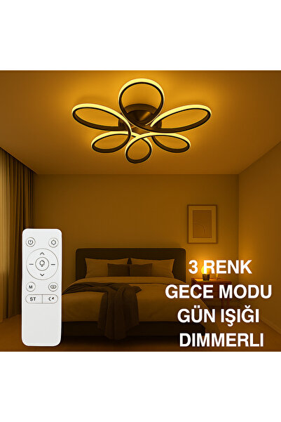 ZERRE Shop Avize Siyah FLOWA Plafonyer 3 RENK KUMANDALI Ledli Modern