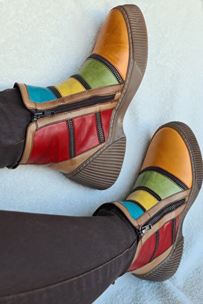 İNZE AYAKKABI Turuncu Multi Hakiki Deri Bot- Model Adı: Istanbul