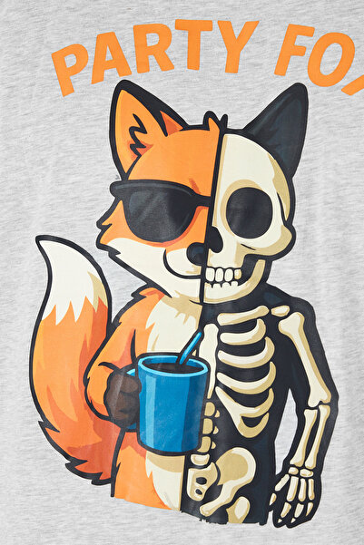 Lunaberry Fox Лисиця Скелет Чоловічий Піжамний Комплект, з короткими рукавами, з кишенями, сезонний, 100% бавовна, весільне придане, весільний набір