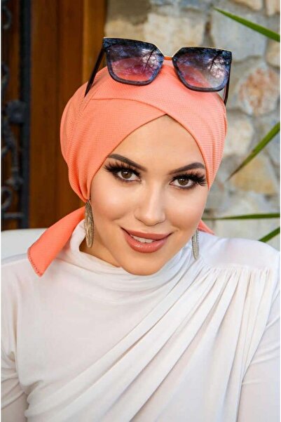 Aişe tesettür Neon Turuncu Çapraz Bone