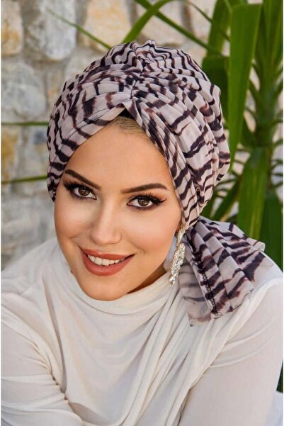 Aişe tesettür Zebra Pattern Tulle Buckle Bonnet