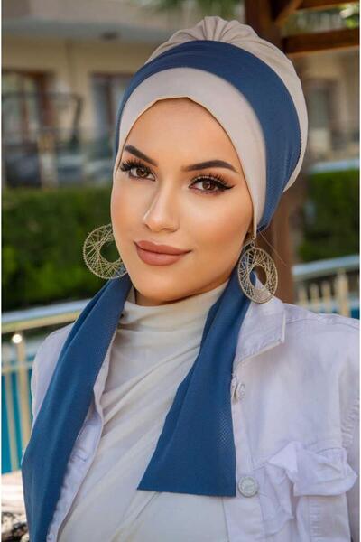 Aişe tesettür Bone Indigo Scarf Bonnet